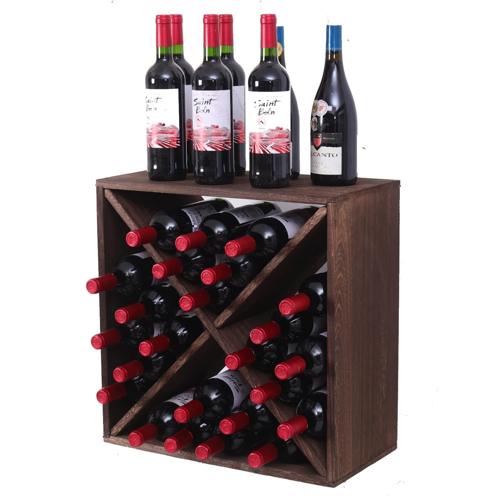 fcxagy Wine Rack Countertop Wine Storage Wine Rack freestanding Floor 24 Bottle Wine Holder，for Home Kitchen countertops (24 Bottles)