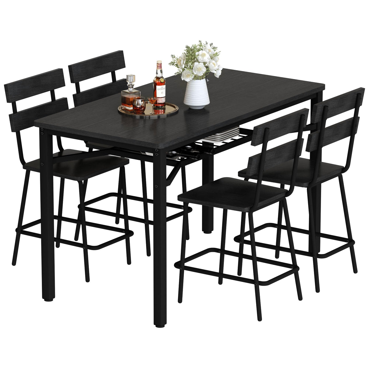 Hooseng 5-Piece Dining Table Set for 4, Counter Height Kitchen Table Chairs Set with Storage, Modern Small Dining Room Set, Space-Saving Dinette Set for Pub, Breakfast Nook, Apartment