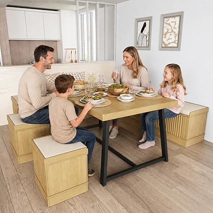 6-Piece Corner Dining Table Set with Storage Bench & Stools
