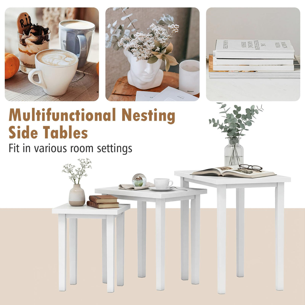 White Farmhouse Nesting Tables Set of 3