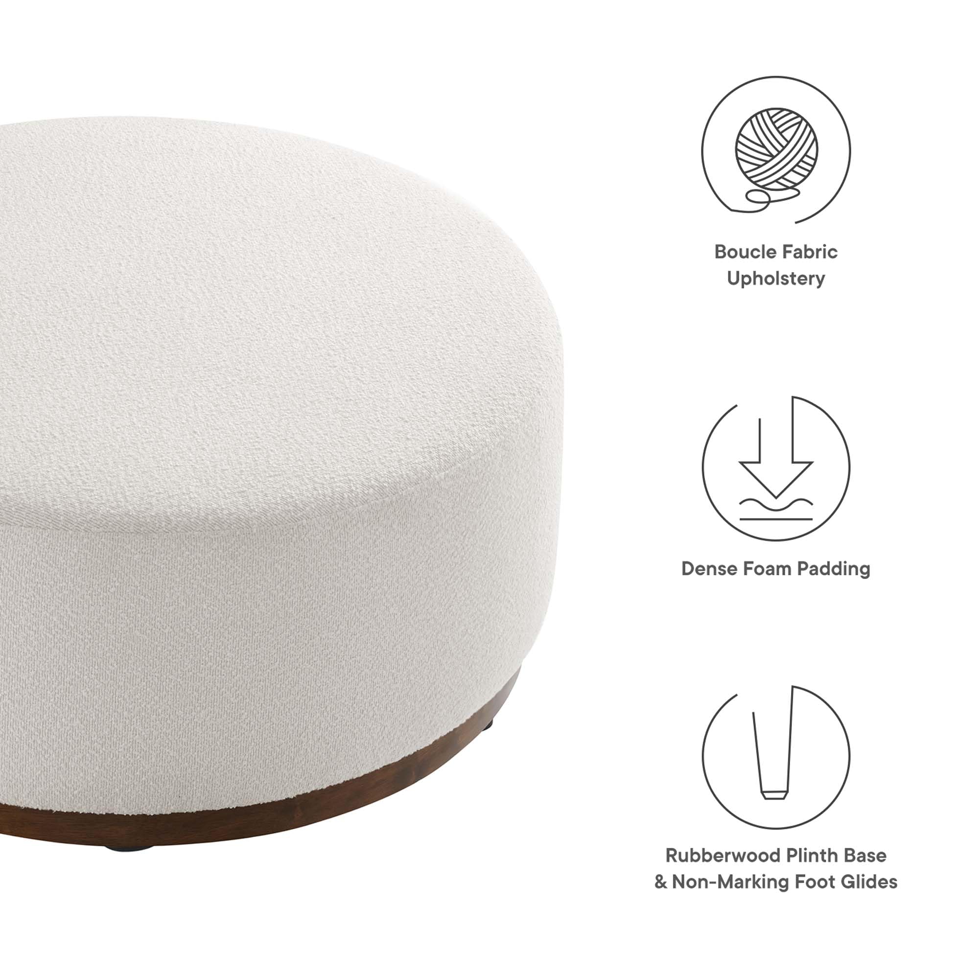 Modway Large 38" Round Boucle Upholstered Upholstered Ottoman