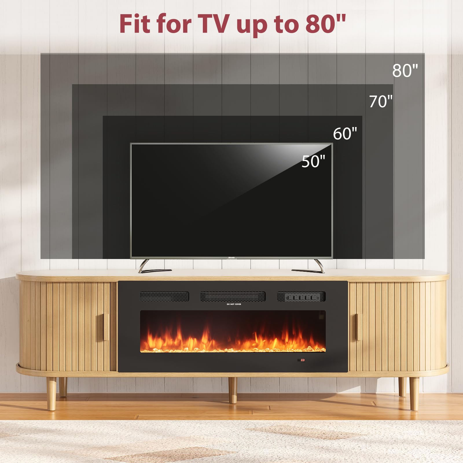 70" Fluted Fireplace TV Stand with Sliding Door