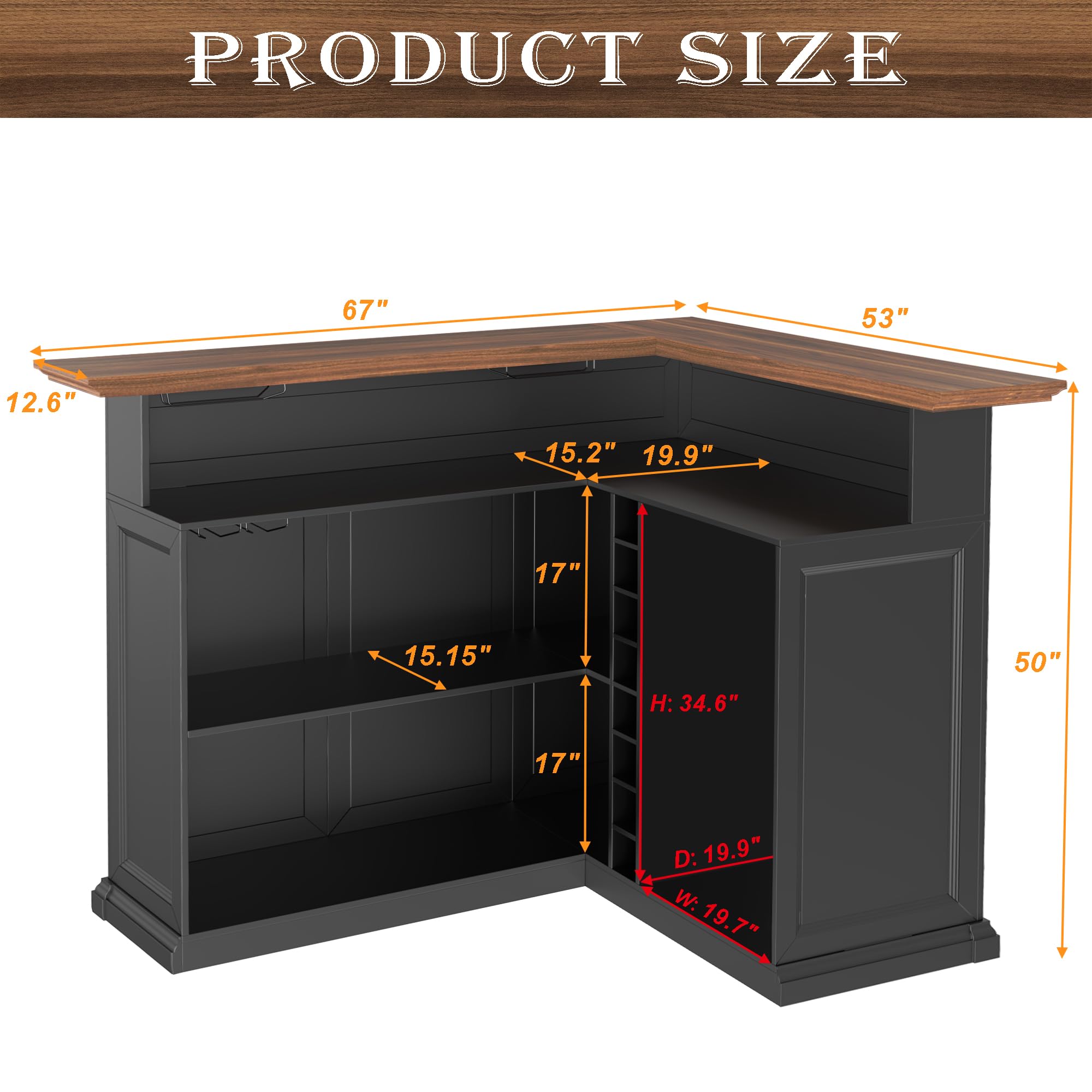 GDLF L Shaped Home Bar Cabinet with Fridge Space, Oversized Modern Basement Bar Table, 67" x 53” Wine Cabinet with Storage for Man Cave