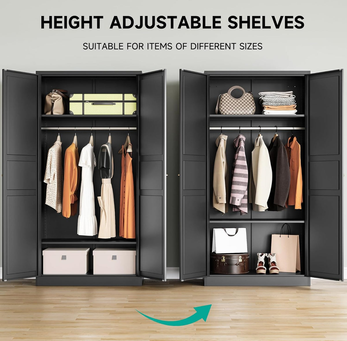 Steel Wardrobe Cabinet with Hanging Rod