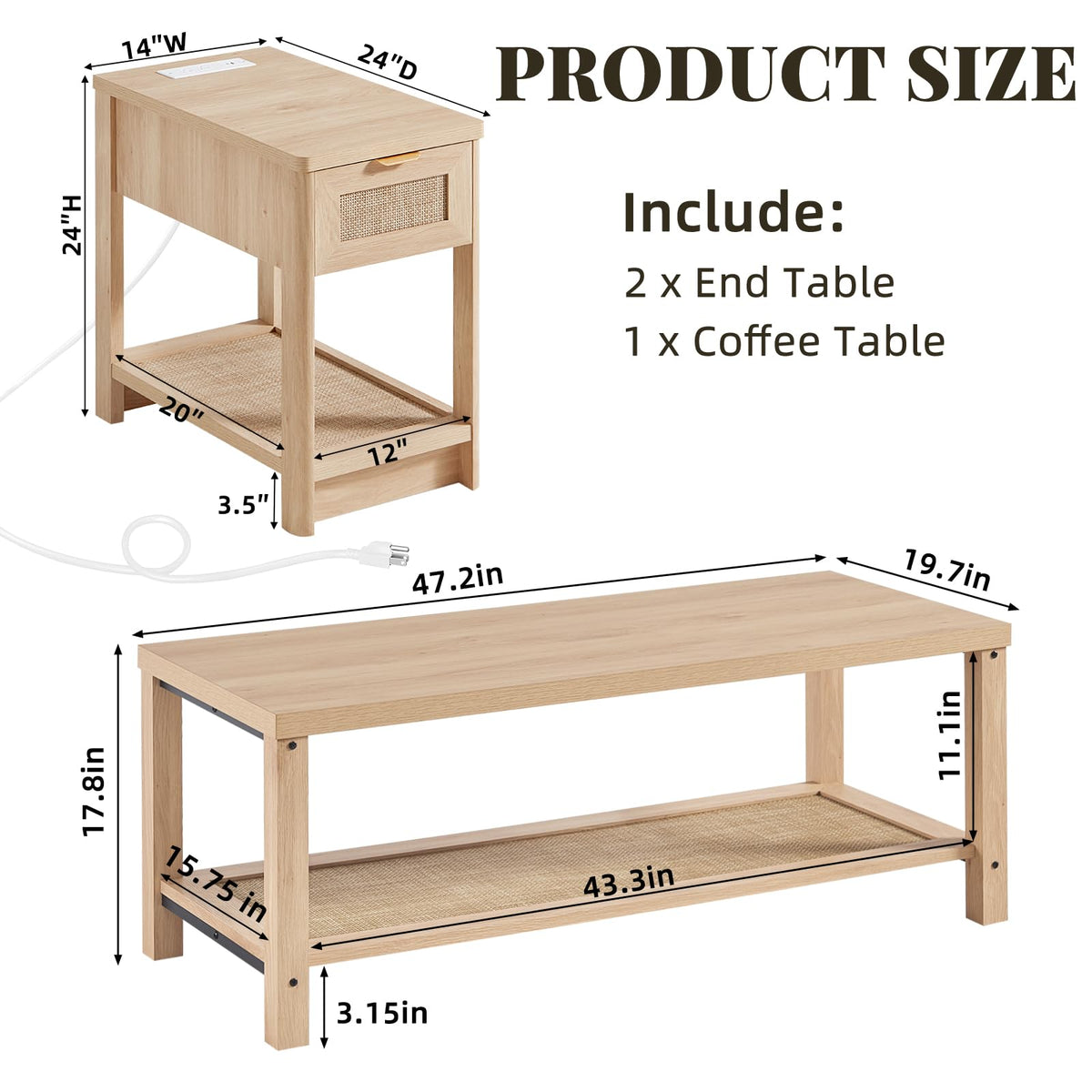 Rattan Coffee Table Set of 3