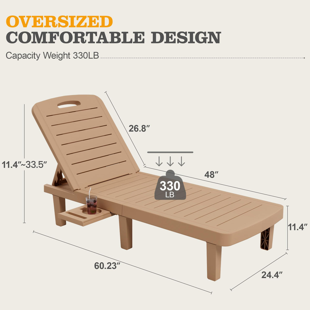 UDPATIO Outdoor Lounge Chair Pool Waterproof Chaise Chairs Reclining