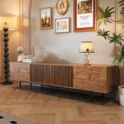 Mid-Century Modern TV Stand with Grille Doors & Storage