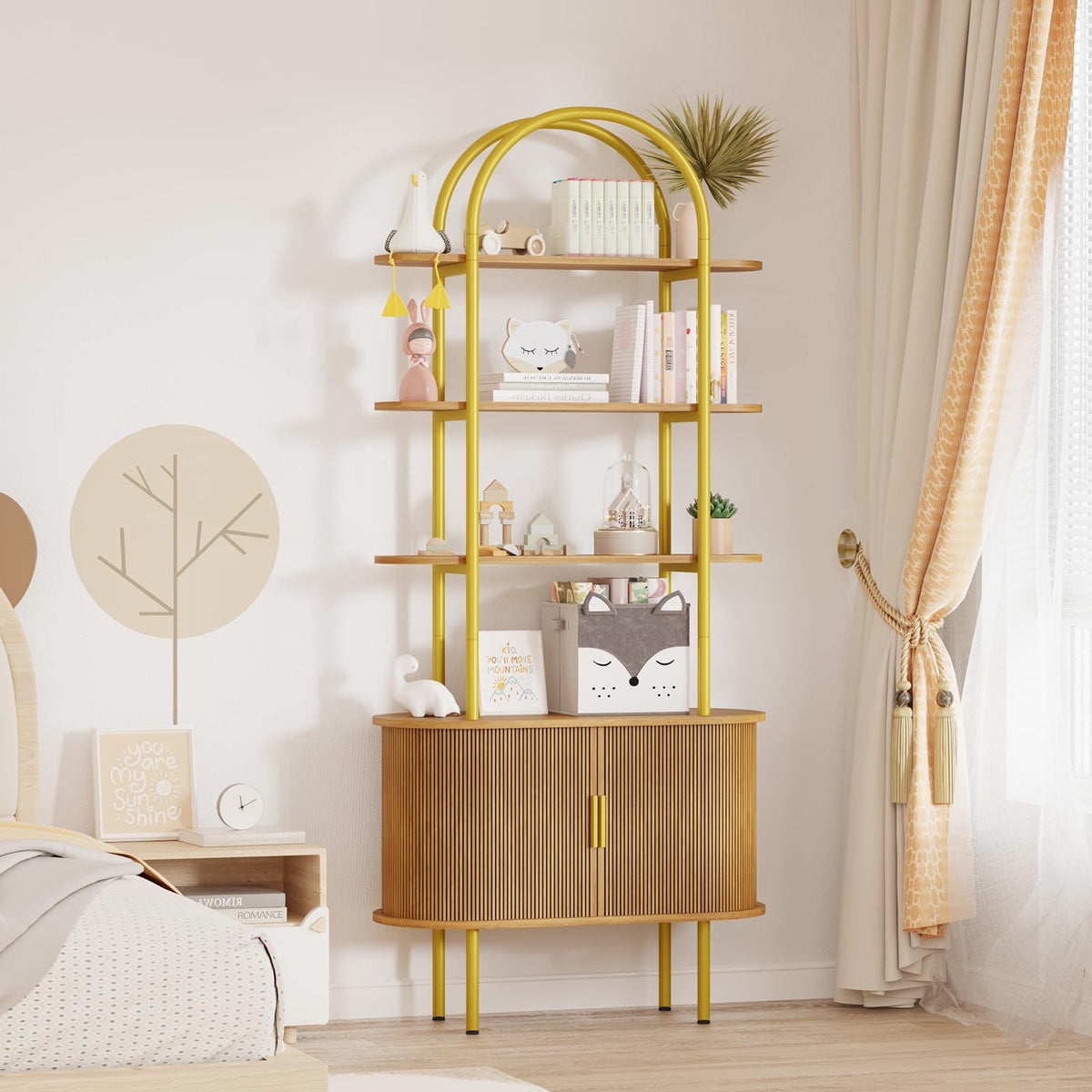 Arched Bookshelf with Tambour Cabinet