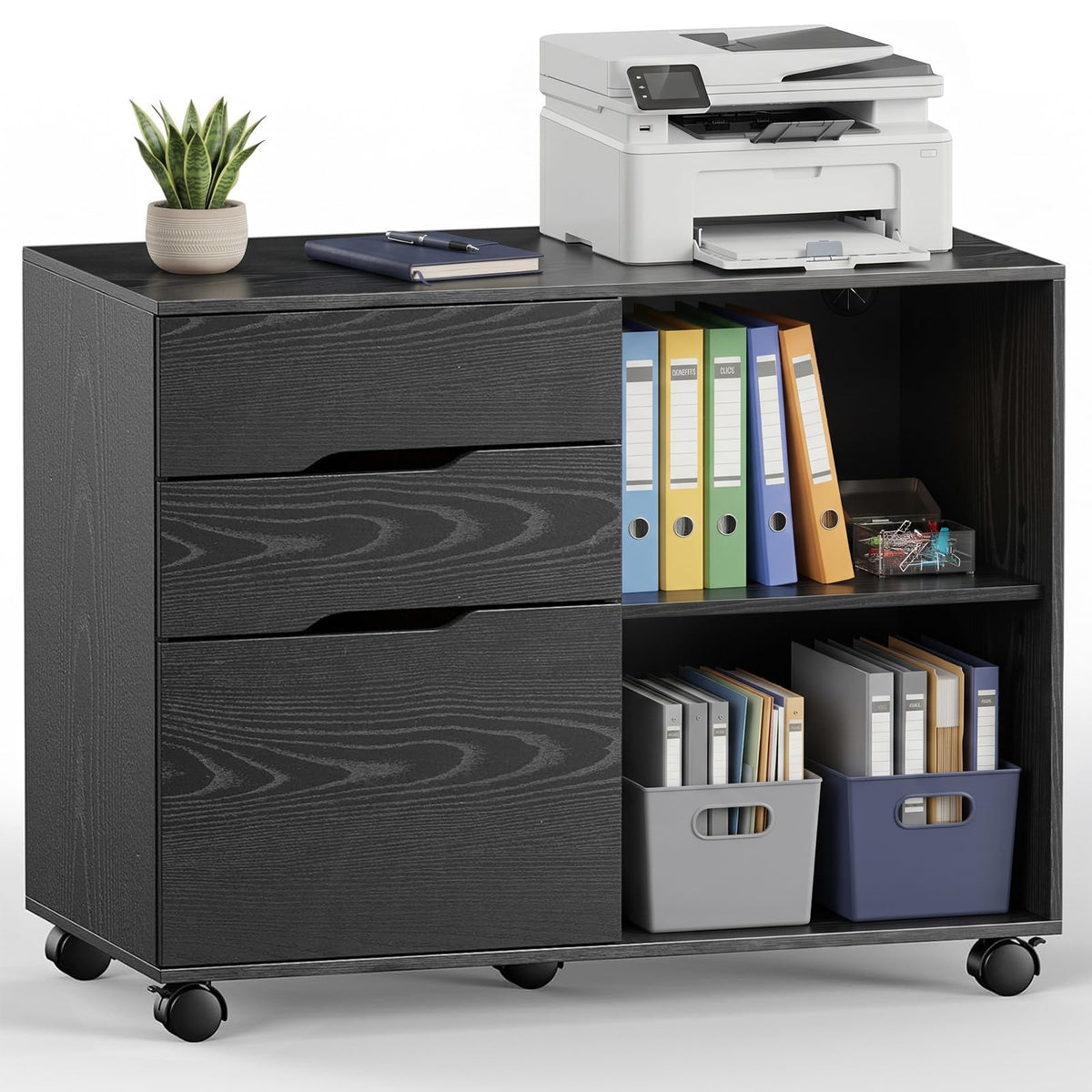 Lateral File Cabinet with 3 Drawers, Rolling Filing Cabinet with Wheels