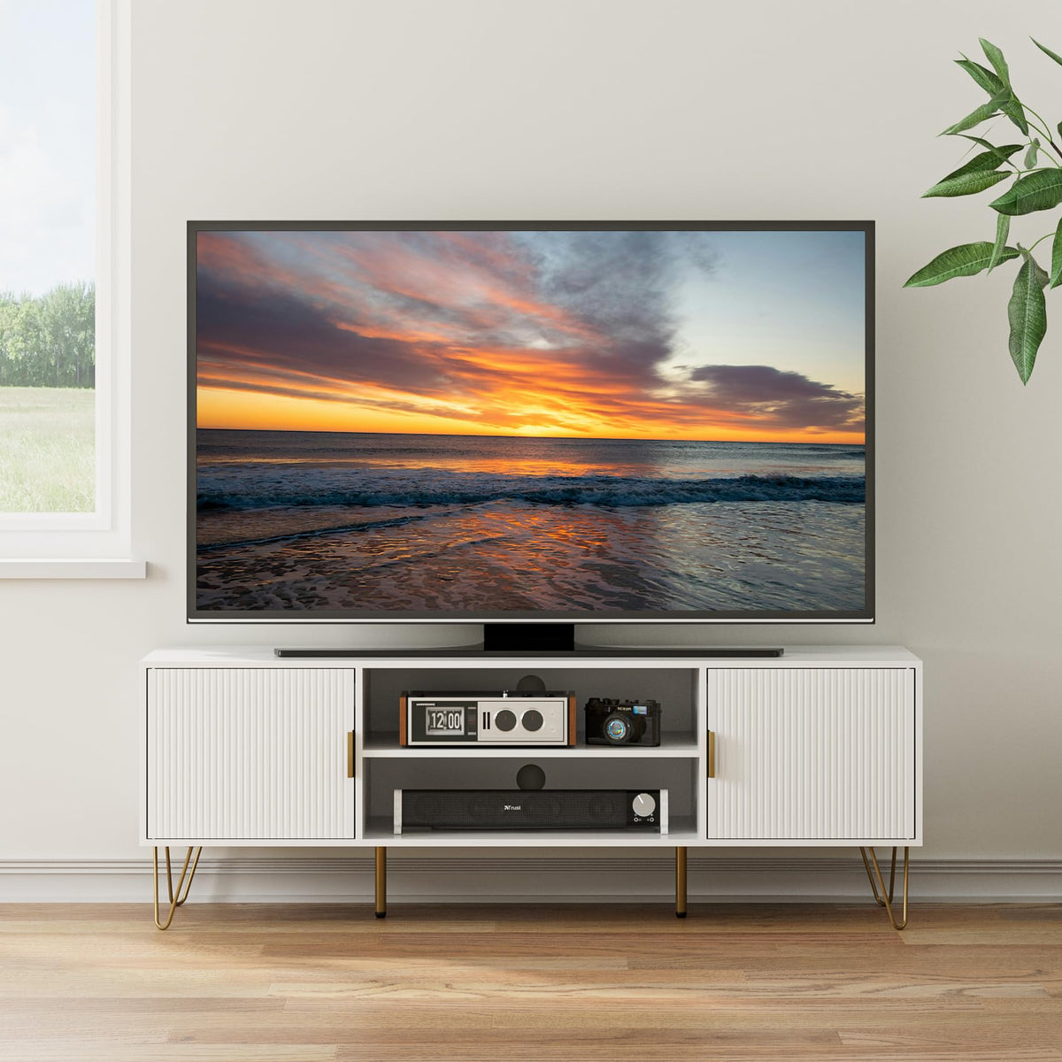 White TV Stand with Storage