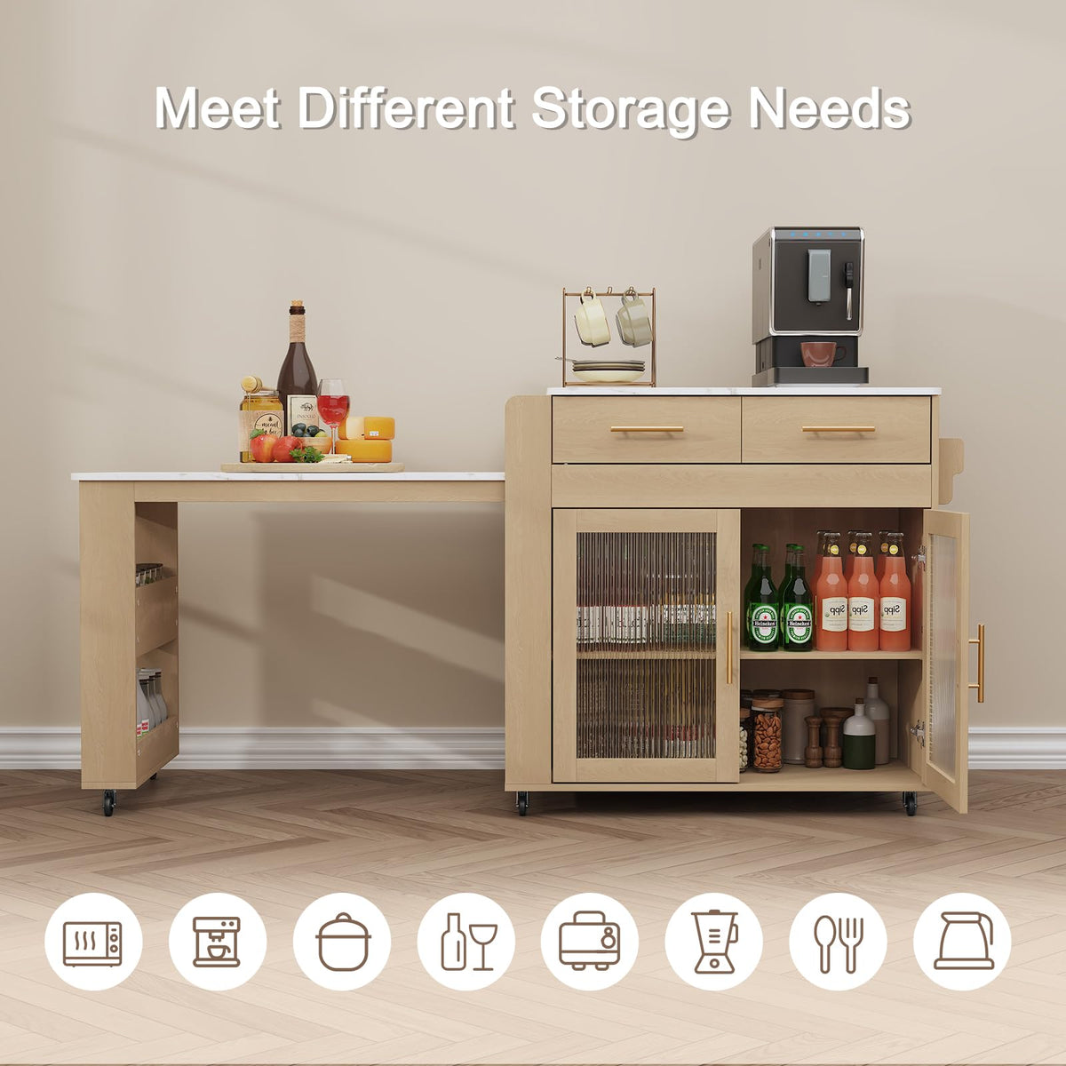 Extendable Rolling Kitchen Island