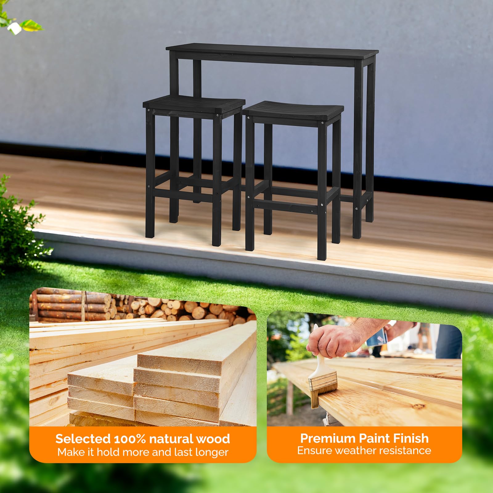 Outdoor Bar Bistro Set – Fir Wood Table & 2 Stools