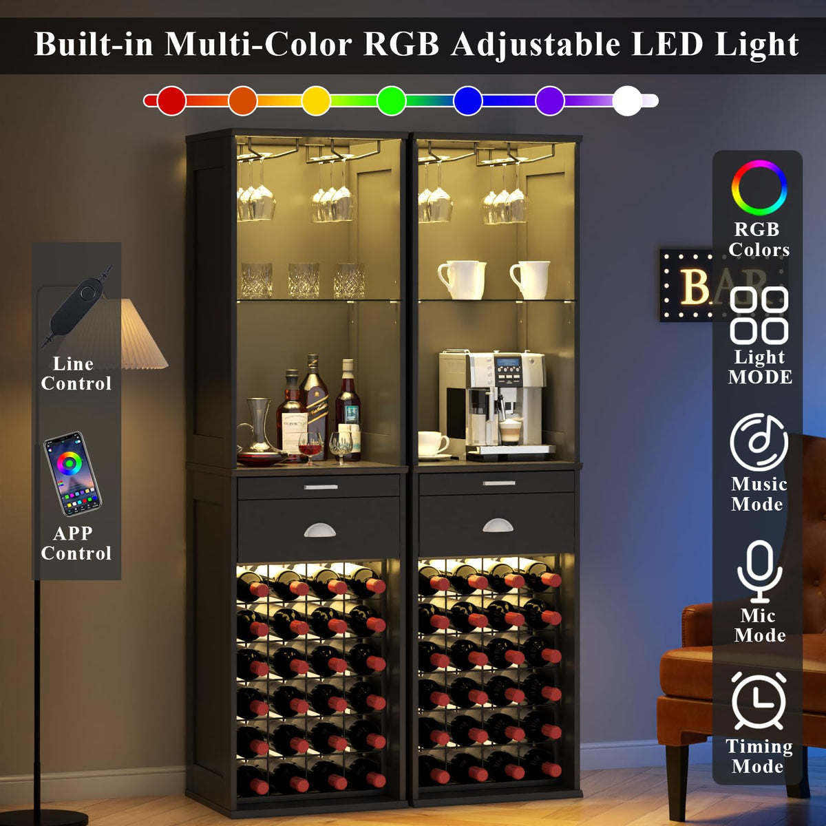 Tall Wine Cabinet with LED Lights