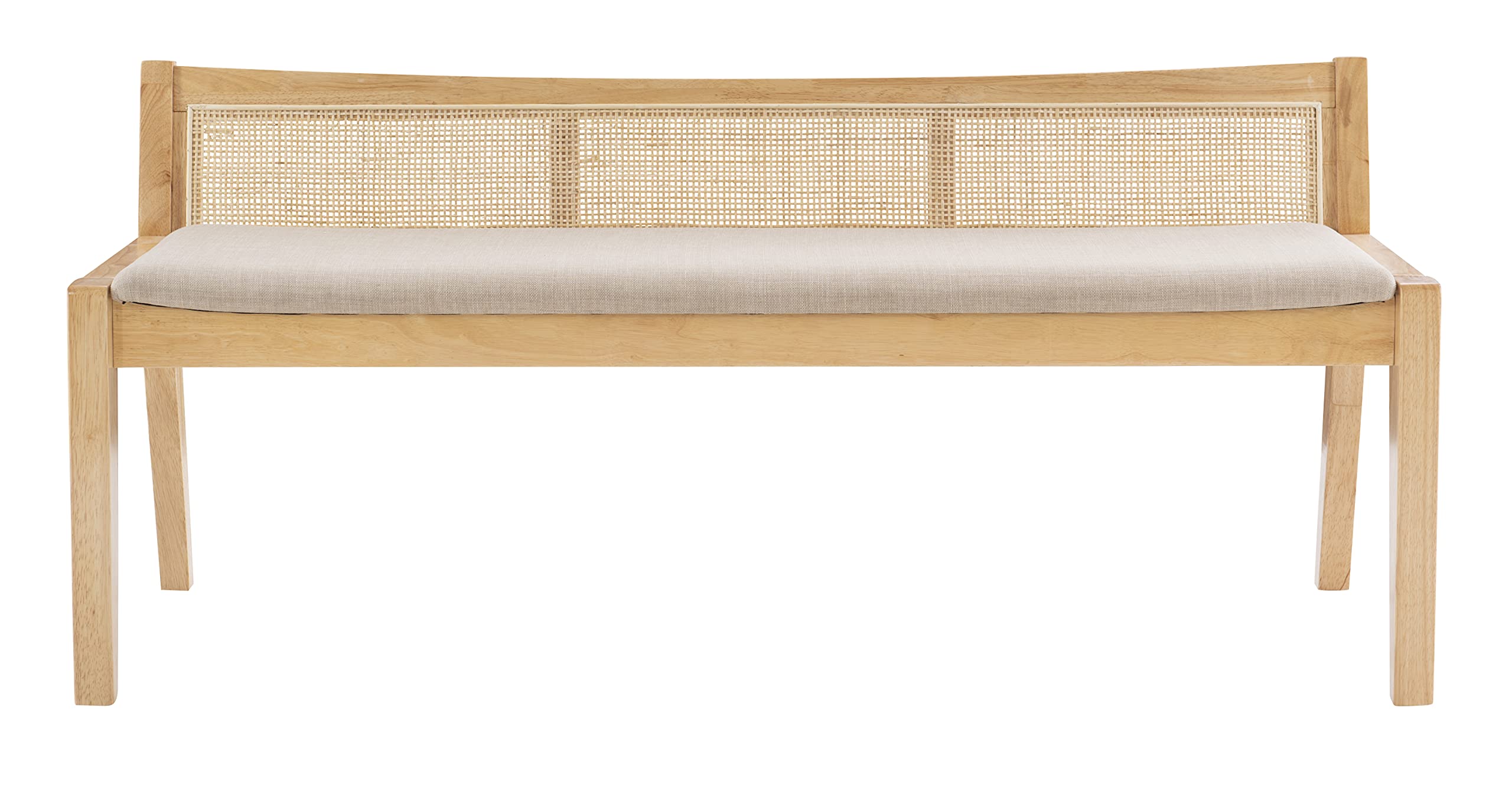 Powell Kasi Natural Low Back Cane Bench with Beige Upholstered Seat