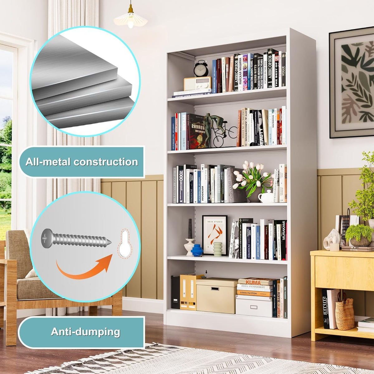 5-Tier Adjustable Metal Bookshelf
