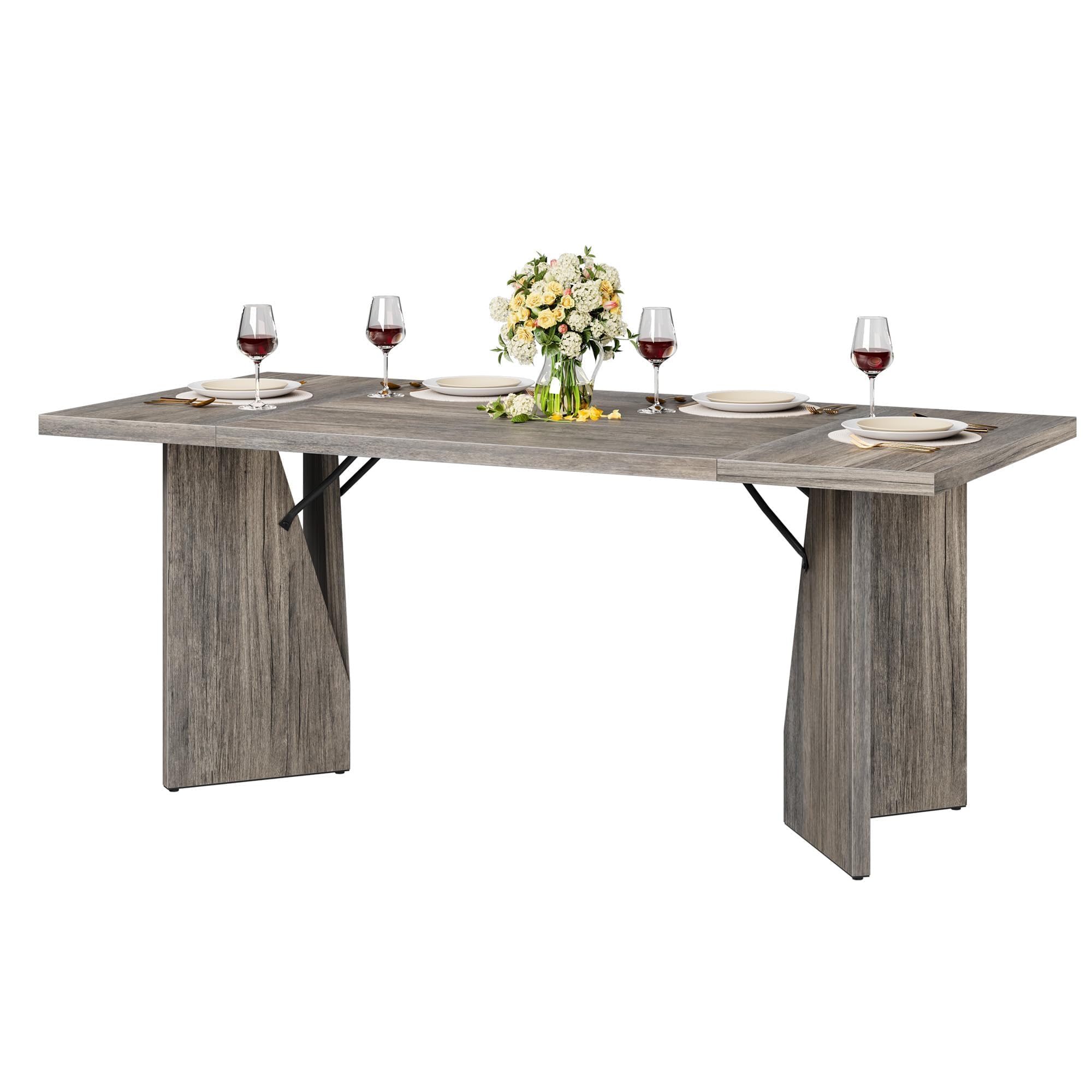 GarveeHome 70.9'' Rectangular Dining Table for 6-8, Wooden Thickened Long Desk, Farmhouse Kichen Table with Sturdy Frame and M-Shaped Legs, for Dining Room, Kitchen, Living Room, Office, Retro Brown