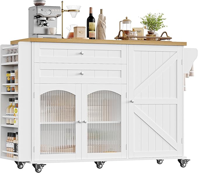 Rolling Kitchen Island Cart with Drop Leaf Countertop