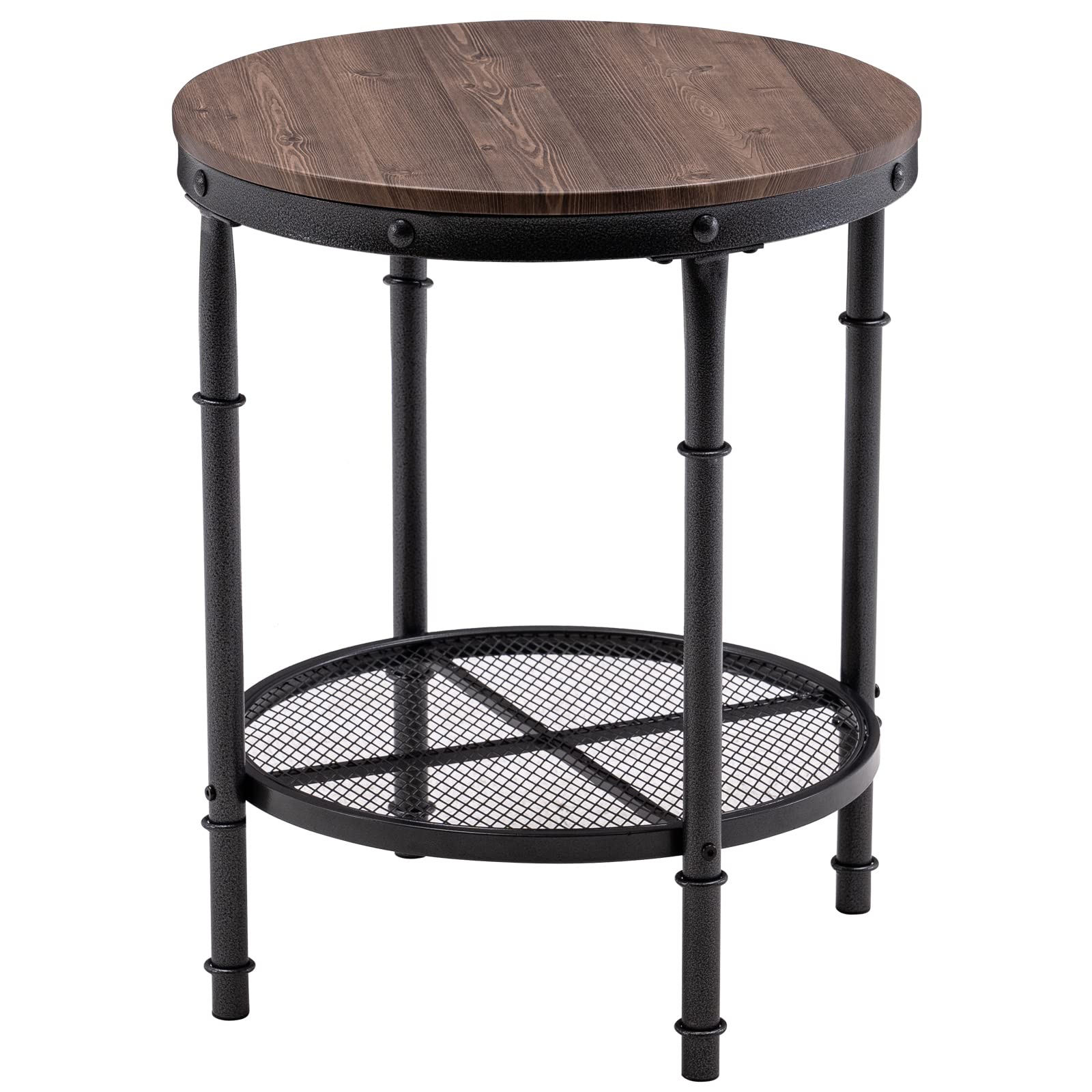 Bonnlo Industrial Round End Table - 20" Metal & Wooden Side Table for Couch & Living Room