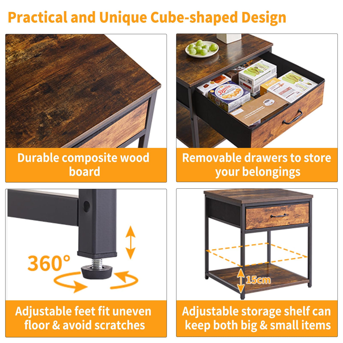 Aibiju Small Table Stand with Drawers, Multi-Functional Side & Printer Accent Table with Storage Shelf, Rustic Brown YD-TM156H