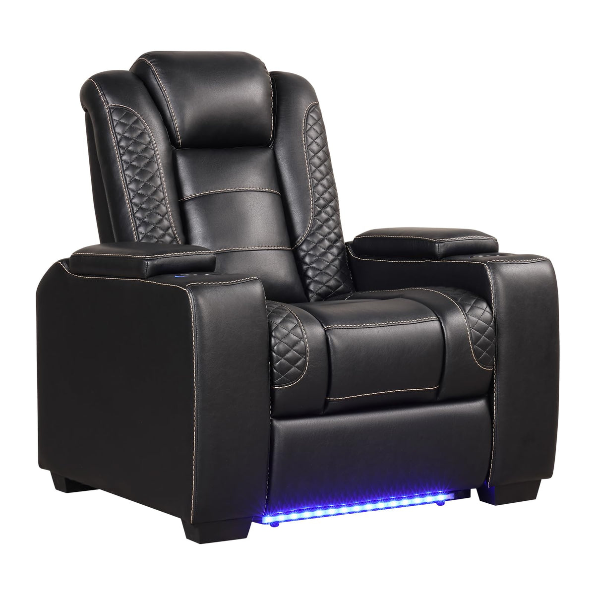 EBELLO Power Home Theater Seating, Electric Gaming Recliner Chair with Adjustable Headrest, Faux Leather Movie Reclining Chairs with Cup Holders LED Lights,USB Port,Hidden Arm Storage, Black