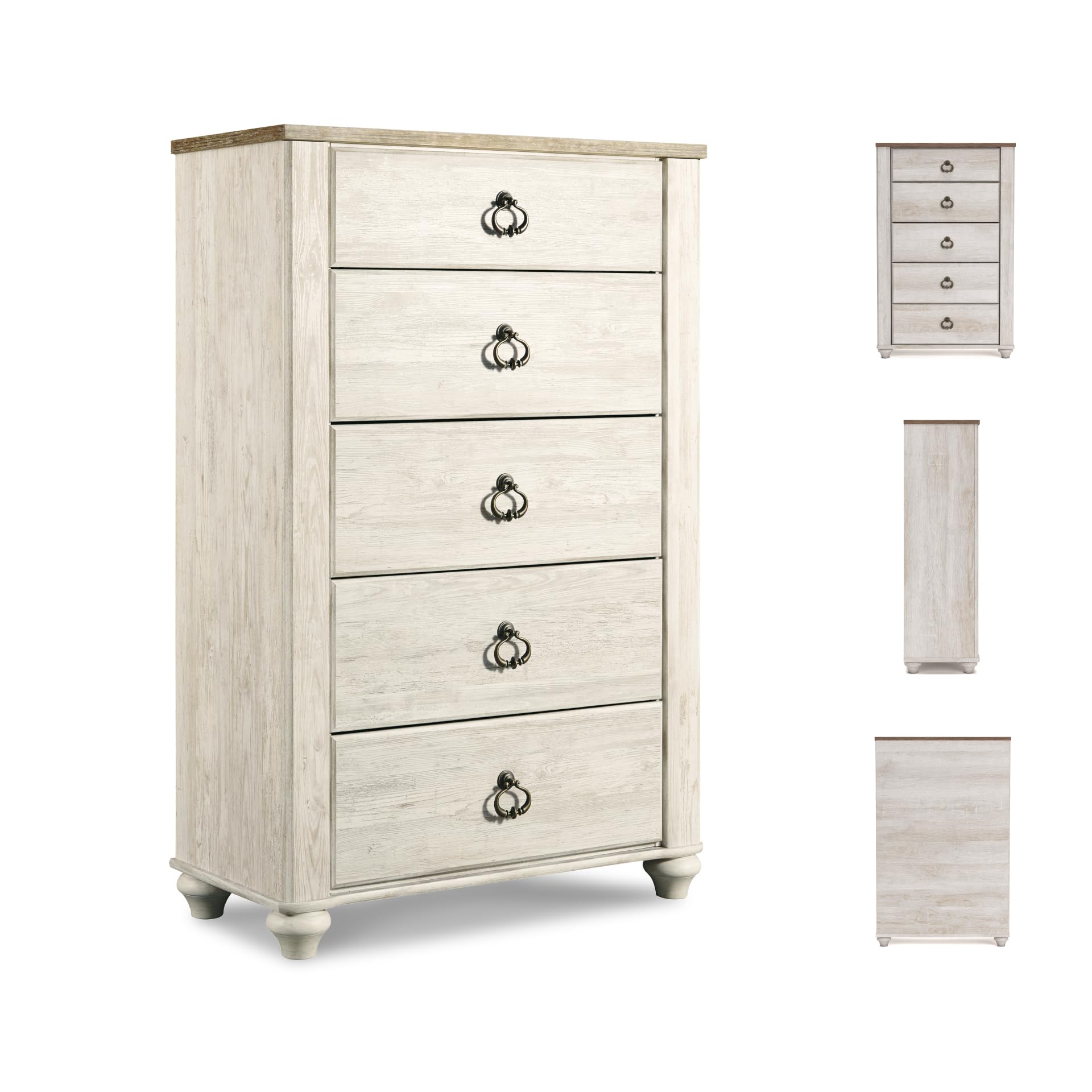 Signature Design by Ashley Willowton 5 Drawer Chest of Drawers, Two-tone Brown and Whitewash