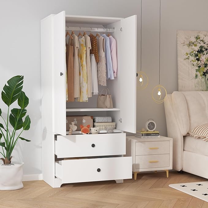71" Wardrobe Armoire with Drawers, Doors & Adjustable Shelves