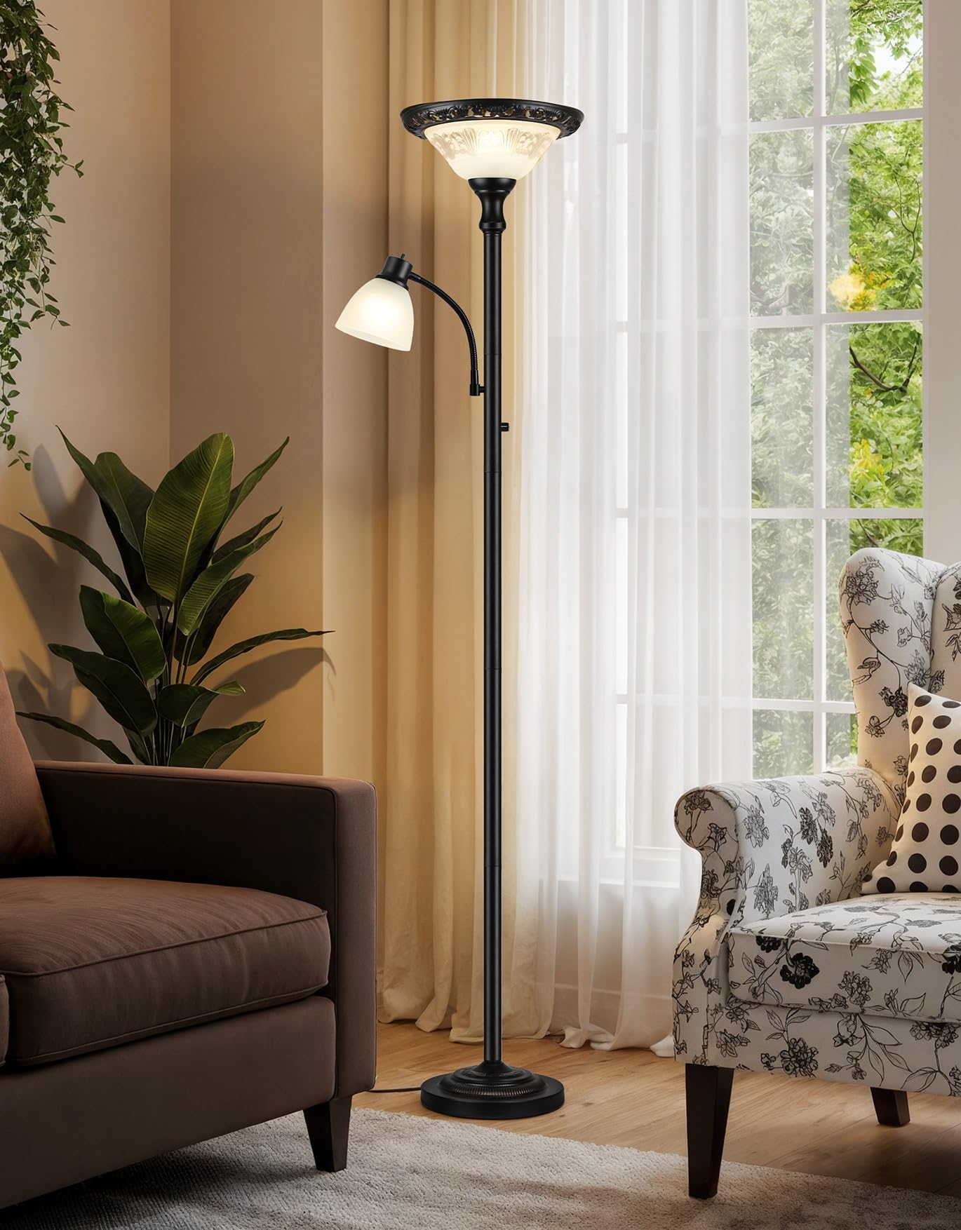 Victorian Dual-Head Floor Lamp with Reading Light