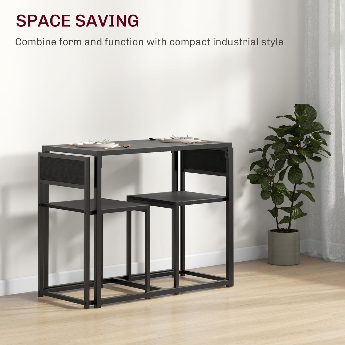HOMCOM Small Dining Table Set for 2 Compact for Small Spaces, Black