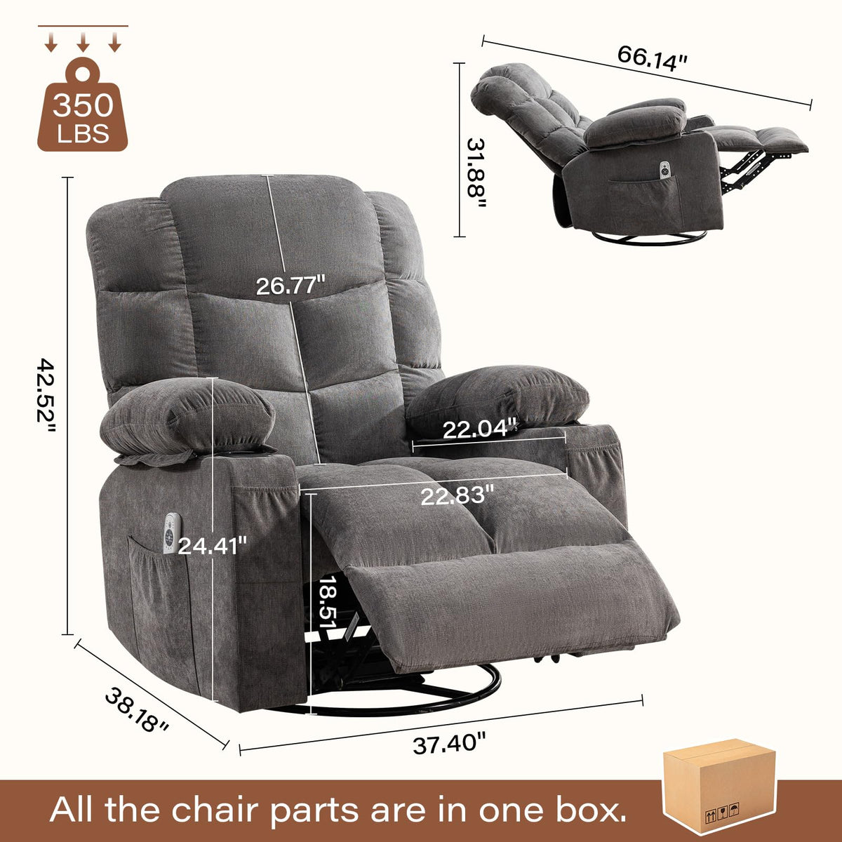 Oversized Swivel Rocker Recliner Chair with Massage and Heat for Adults
