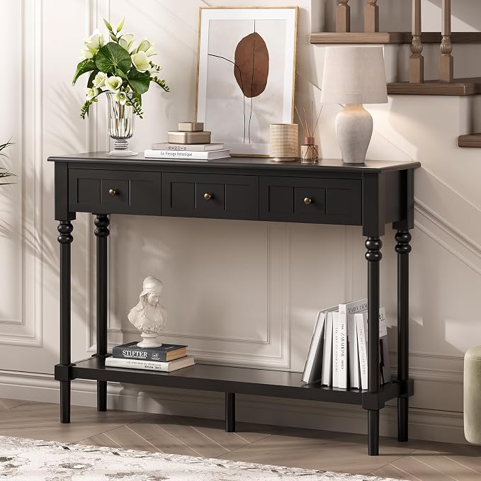 Black Console Table with Drawers