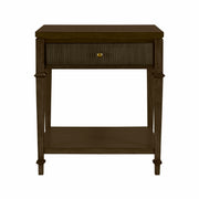 Coastal Nightstand with Fluted Drawer & Open Shelf – Dark Brown