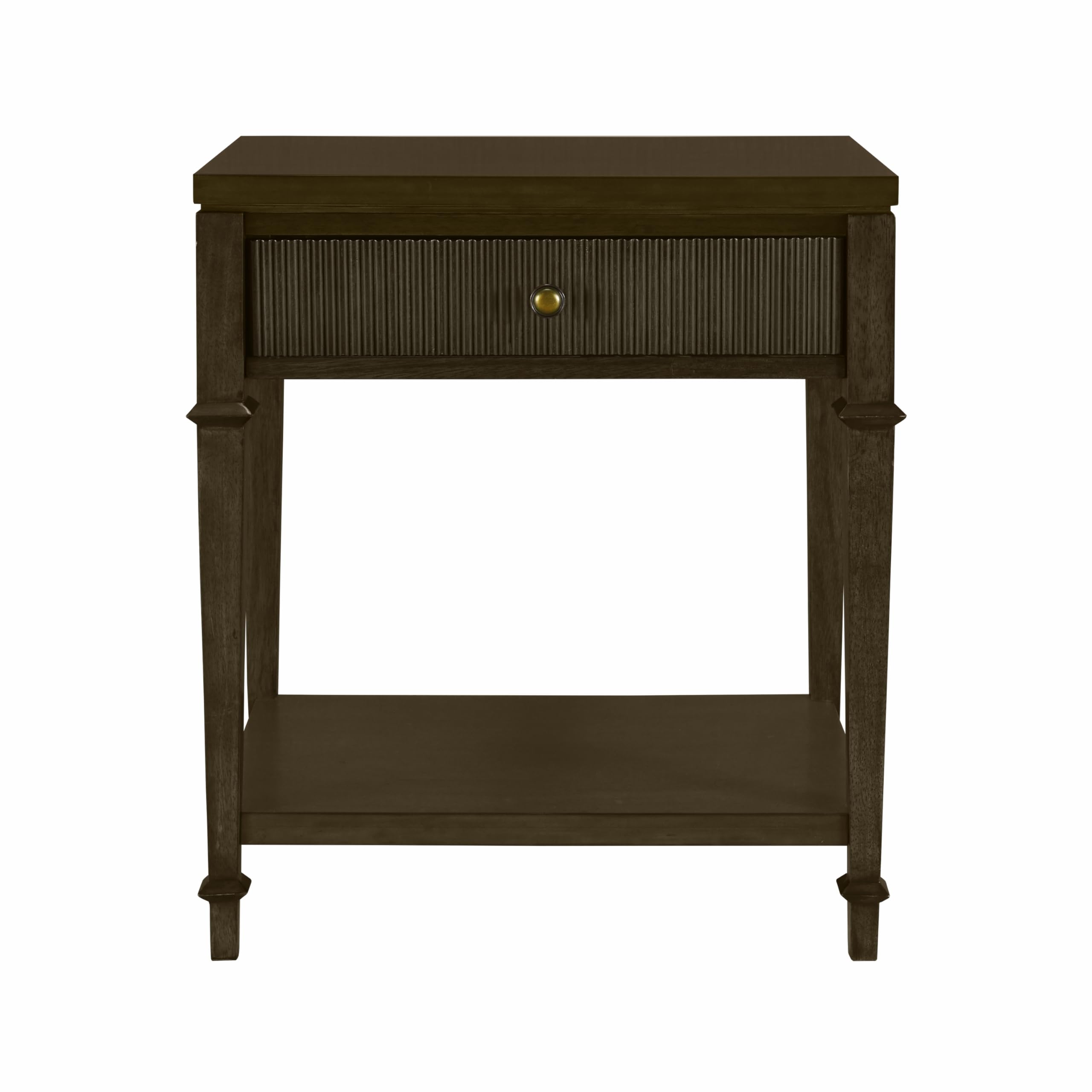 Martha Stewart Kenna Drawer Nightstand for Bedroom Nightstand with Drawer Lily Pond Collection Bedside Table Cottage Design Fluted Drawer, Metal Hardware, Coastal Bedroom Furniture, 26" H Dark Coffee