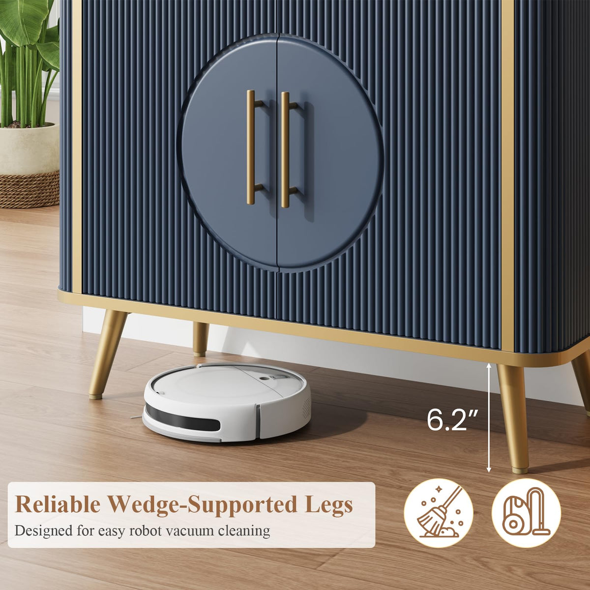 RNLRNL 35" Modern Sideboard Buffet with Storage, Kitchen Storage Cabinet with Adjustable Shelves & 2 Drawers, Accent Fluted Coffee Bar Cabinet for Kitchen, Dining Room, Living Room, Navy Blue