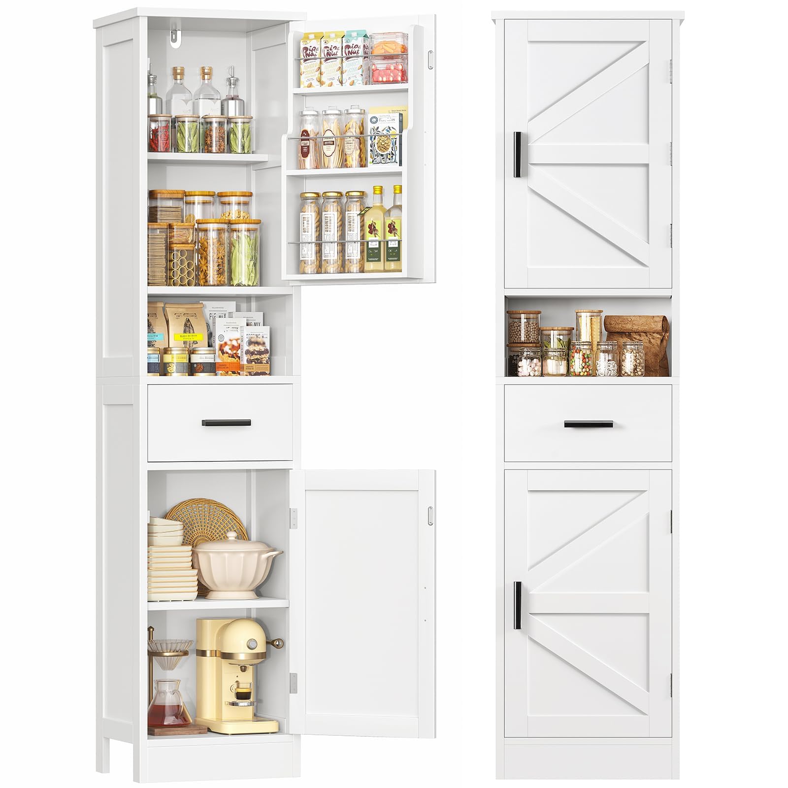 TEENFON 67" H Tall Storage Cabinet with 2 Doors, Bathroom Storage Cabinet, Kitchen Pantry Cabinets for Living Room, Dining Room, Bathroom, White