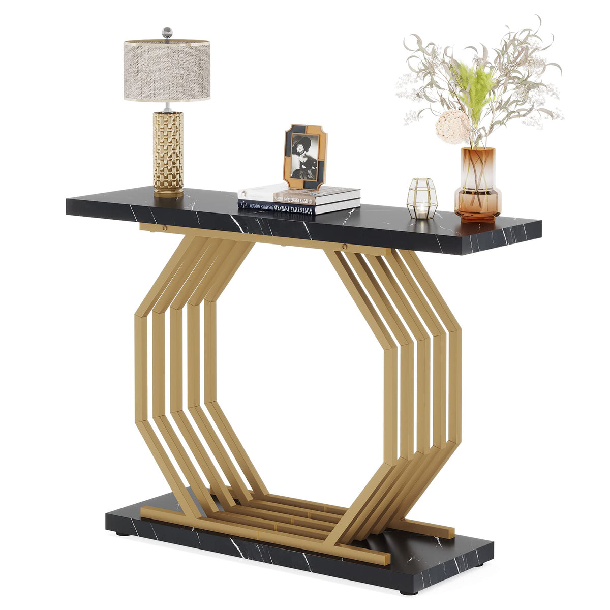 Black Faux Marble Console Table