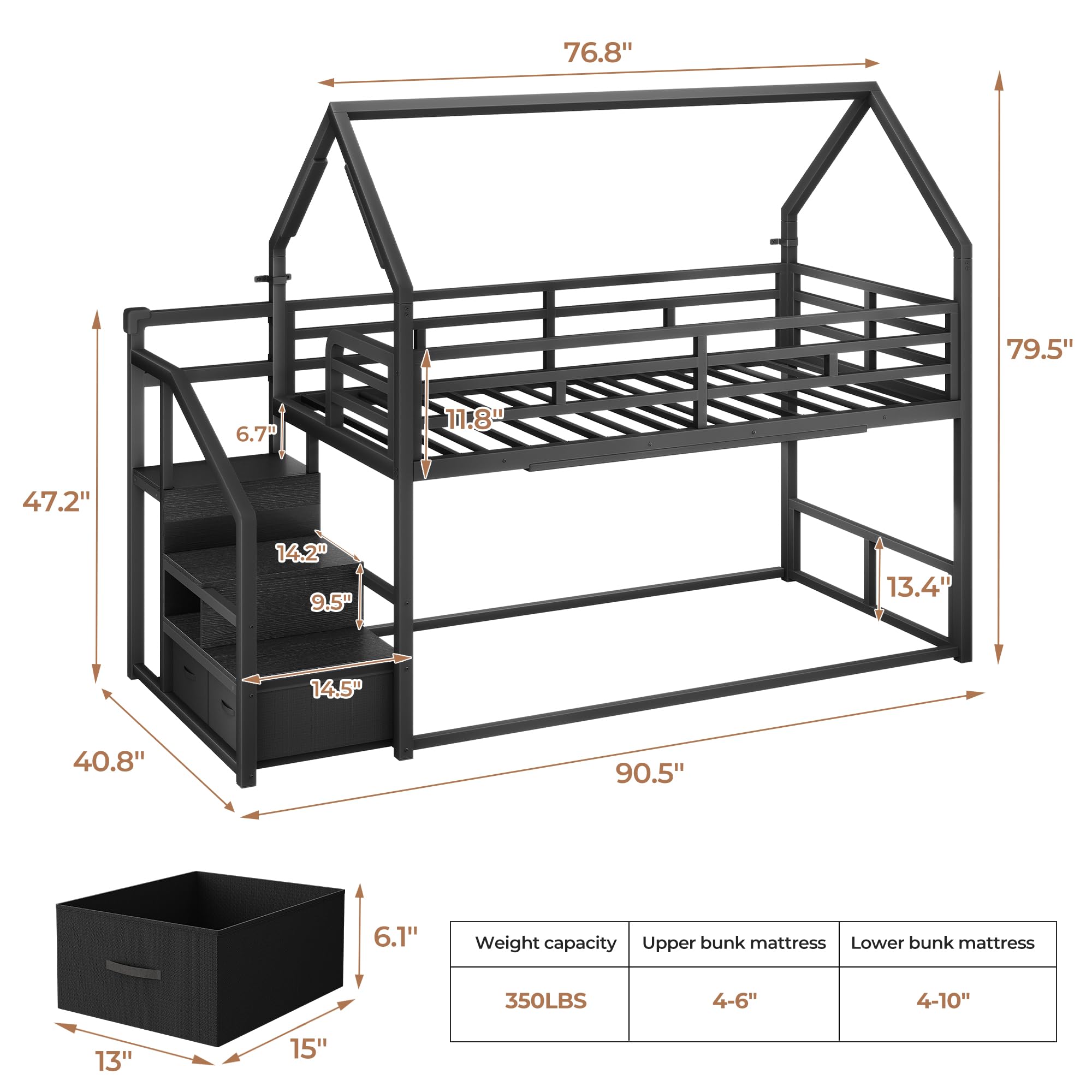 Twin Over Twin Bunk Bed with Storage Staircase & LED Lights