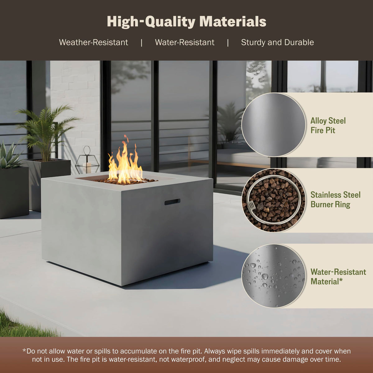 Kinger Home Kai 32-Inch Square Propane Fire Pit Table, Alloy Steel Outdoor Fire Pit with 50,000 BTUs, CSA-Certified, Includes a Burner lid, Lava Rocks and Weather Resistance Cover