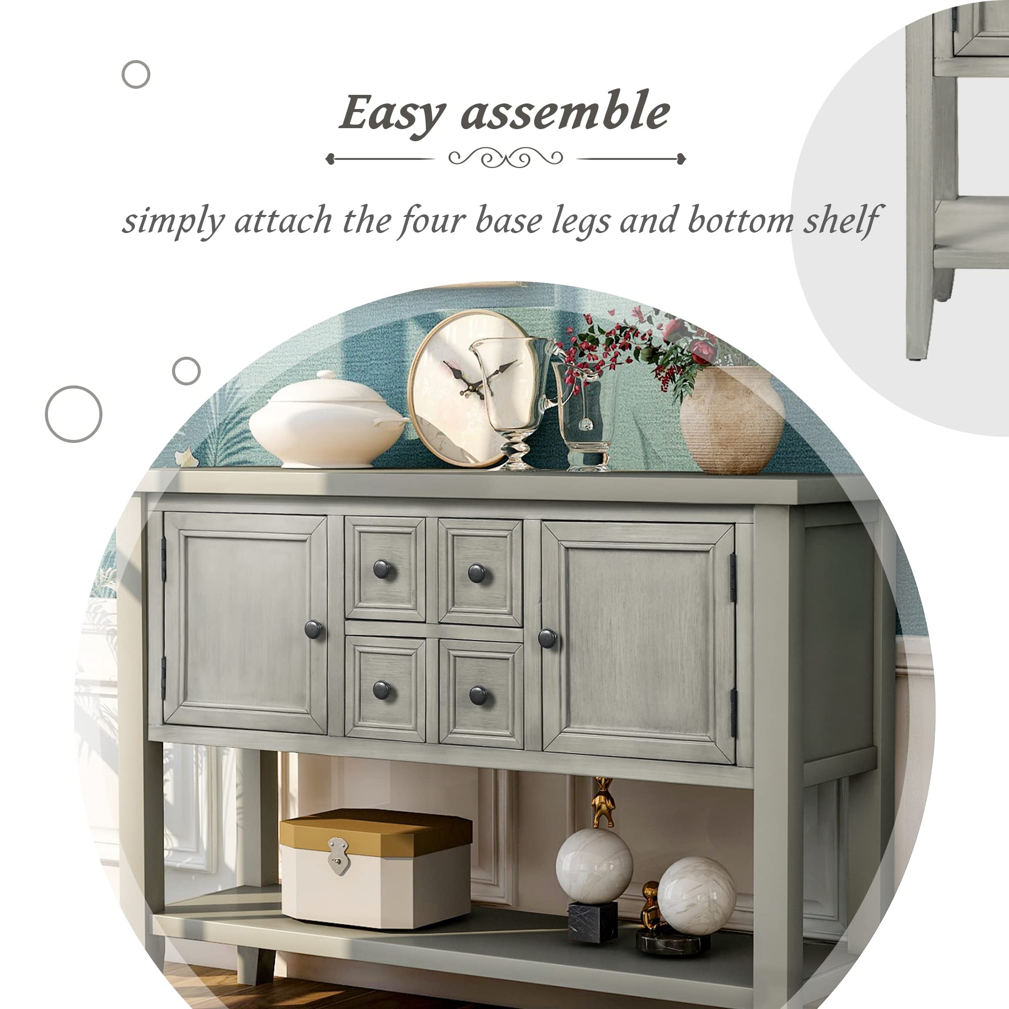Merax Modern Wood Buffet Table with Storage Shelf, 2 Drawers and 2 Cabinets Buffet Coffee Bar Cabinet for Living Room Dinning Room Kitchen (Antique Gray)