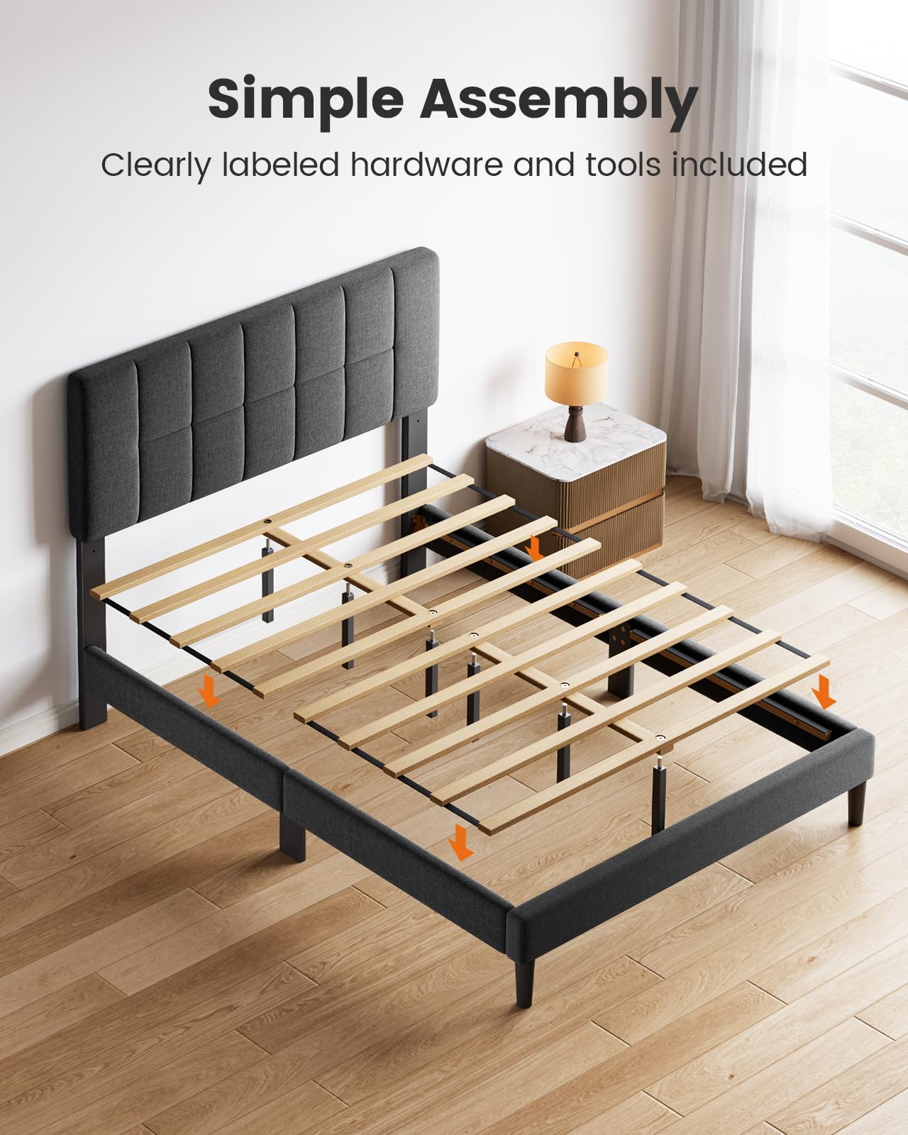 Upholstered Platform Bed Frame with Adjustable Headboard & Under-Bed Storage