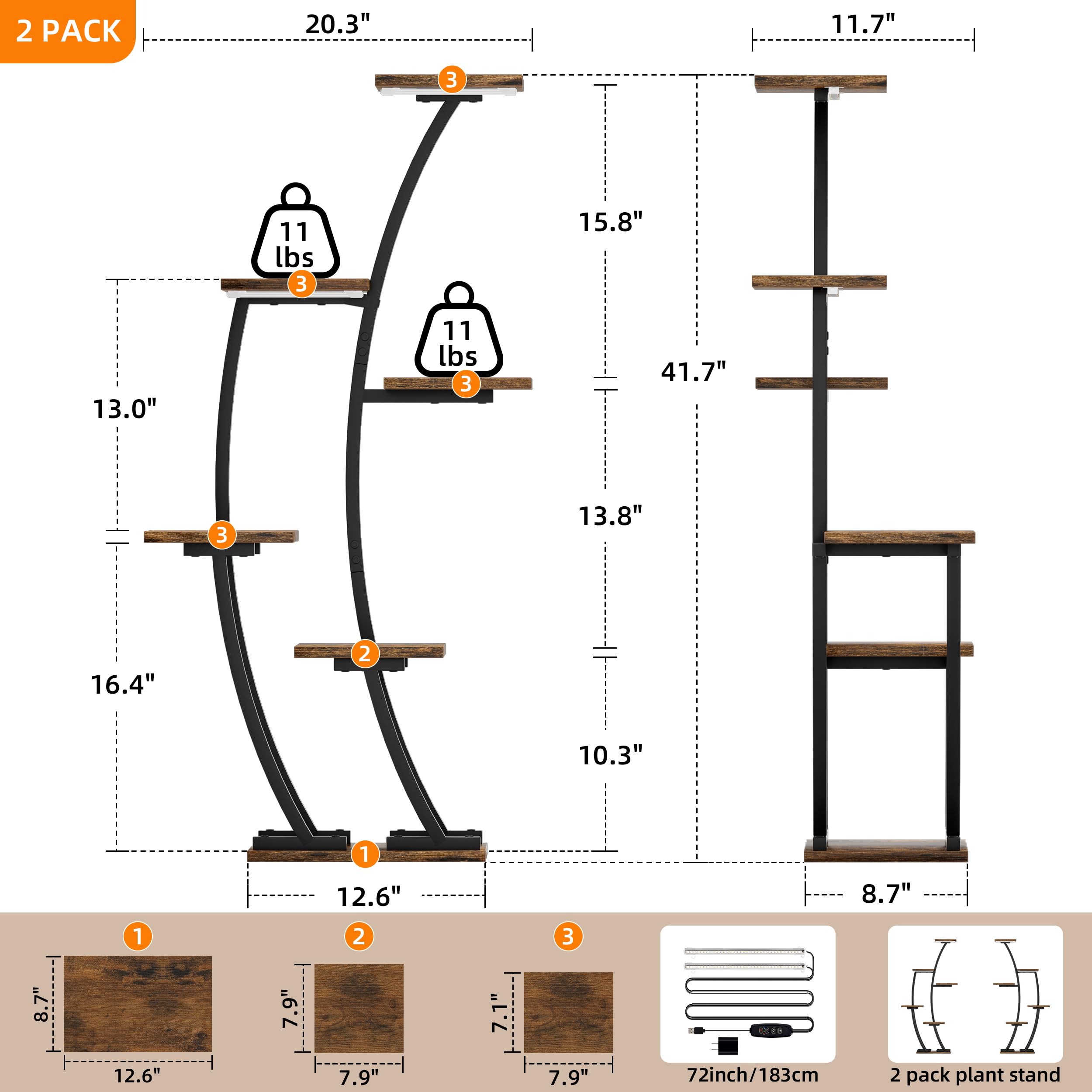 Half-Moon Corner Plant Stand with Grow Lights