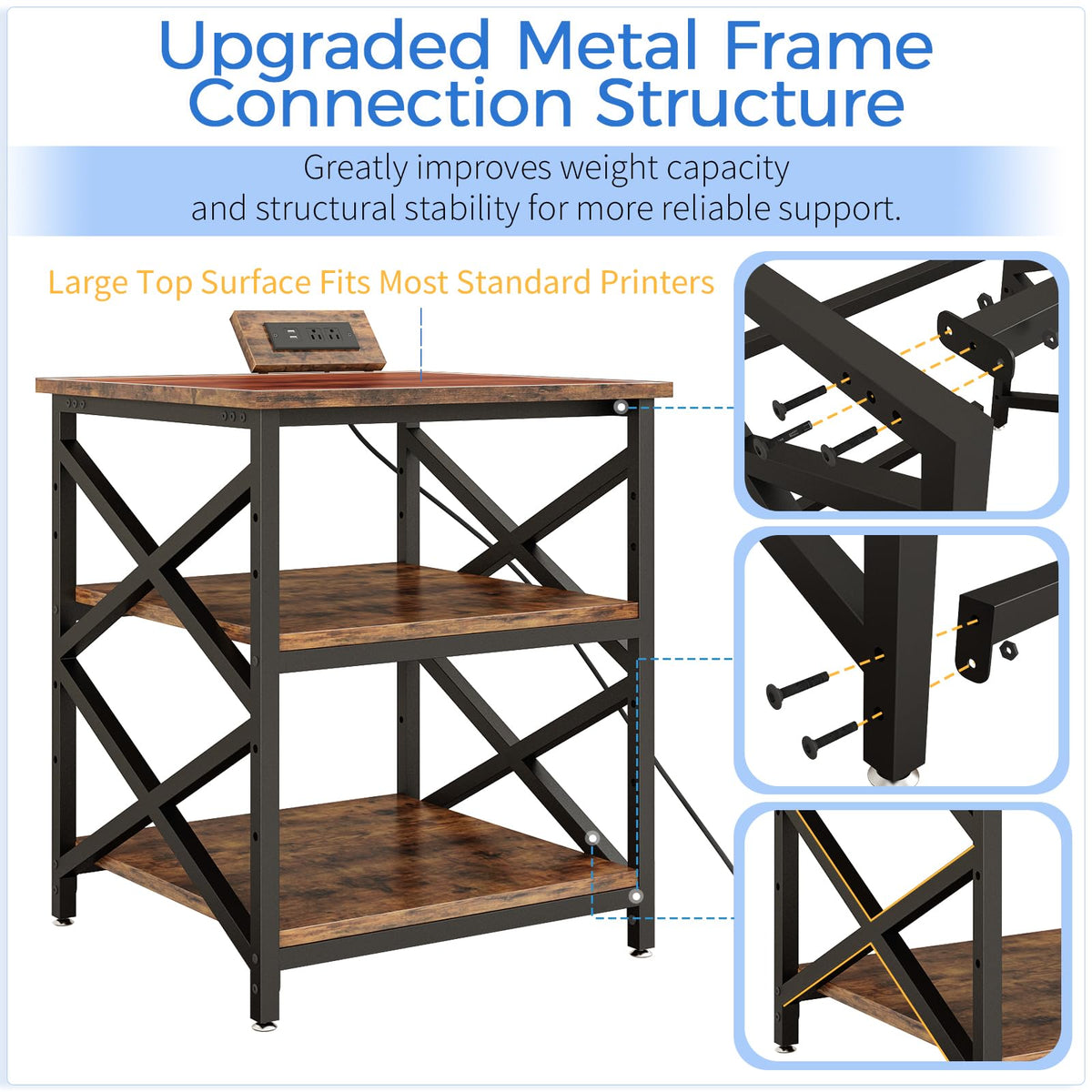 METYERRY 24"x23.6" Large Printer Stand with Power Outlet, 3 Tier Cart