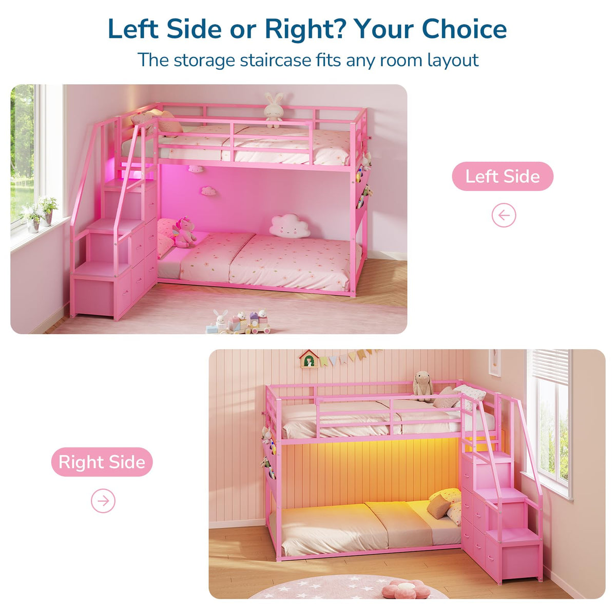 Twin Bunk Bed with Storage & LED Lights