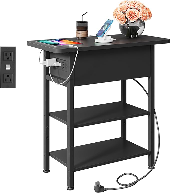 End Table with Charging Station & Flip-Top Storage