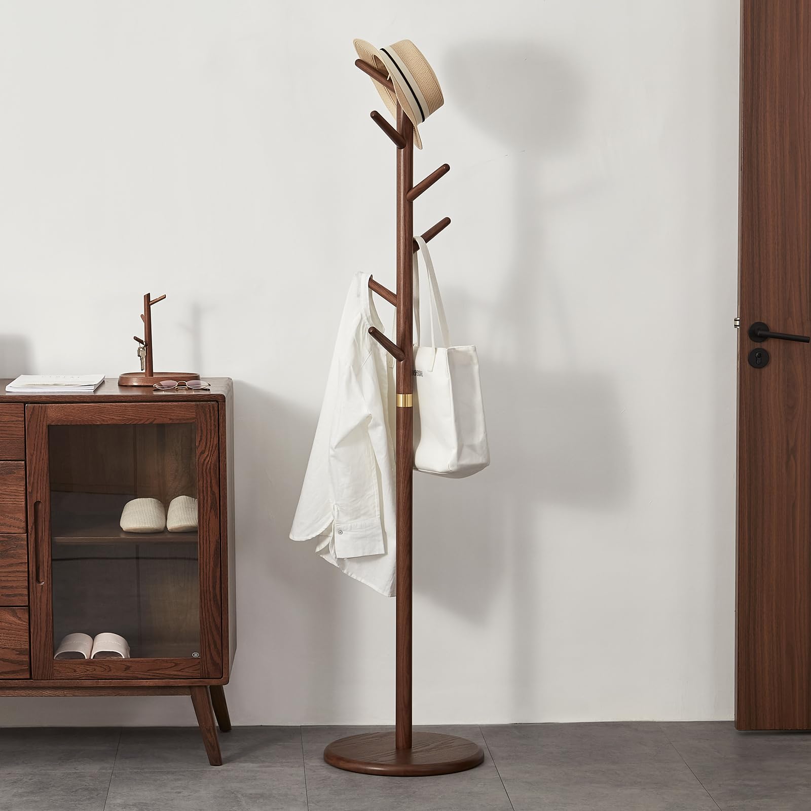 Wooden Freestanding Coat Rack with 6 Hooks