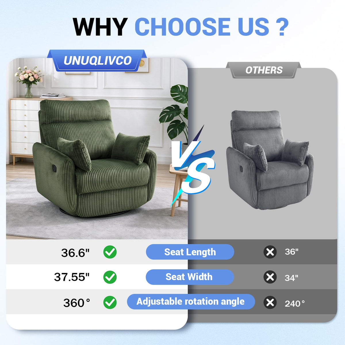 Green Corduroy Swivel Recliner