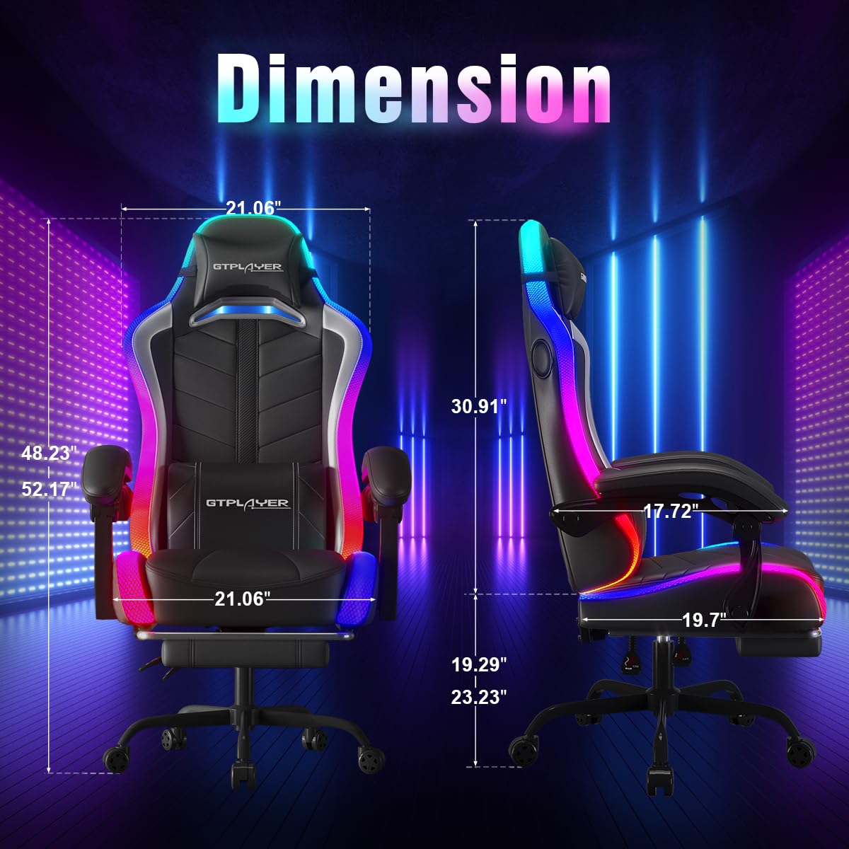RGB LED Gaming Chair with Footrest & Bluetooth