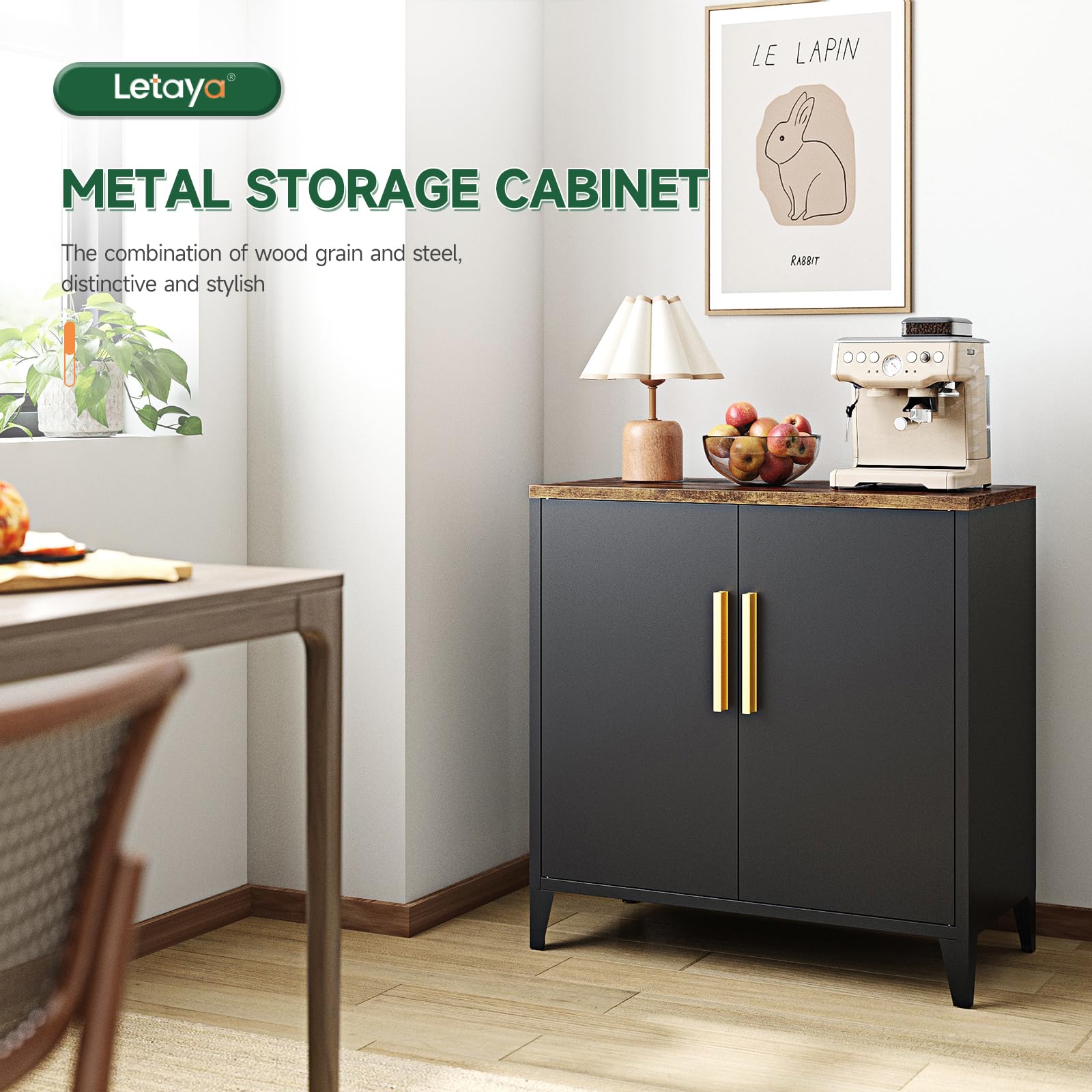 Metal Storage Cabinet with 2 Doors and Adjustable Shelves