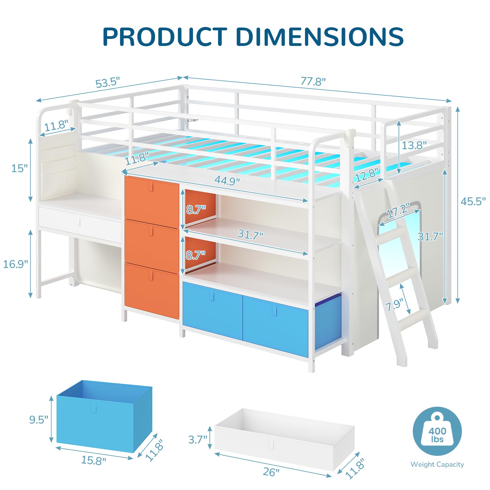 Kids Twin Low Loft Bed with Desk & Storage
