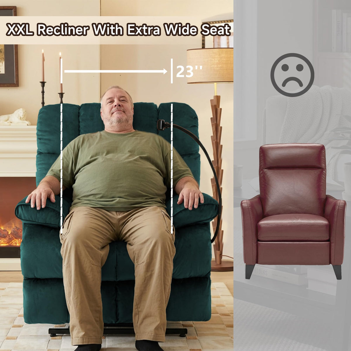 Oversized Teal Manual Recliner