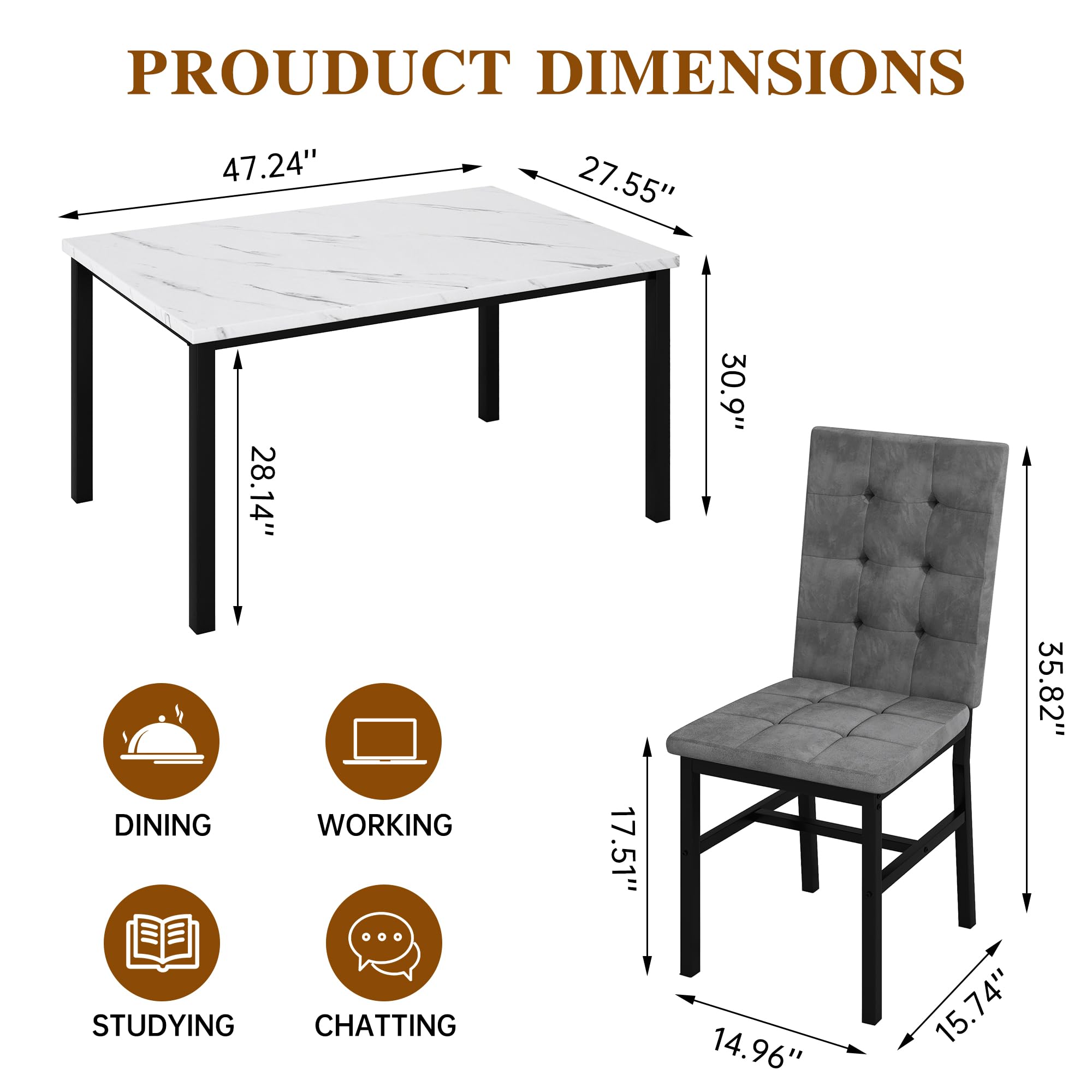 4-Piece Faux Marble Dining Table Set with Velvet Chairs
